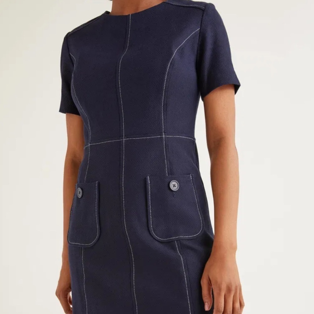 Boden Clara Textured Navy Dress Size 14 Long NWT - Picture 2 of 5